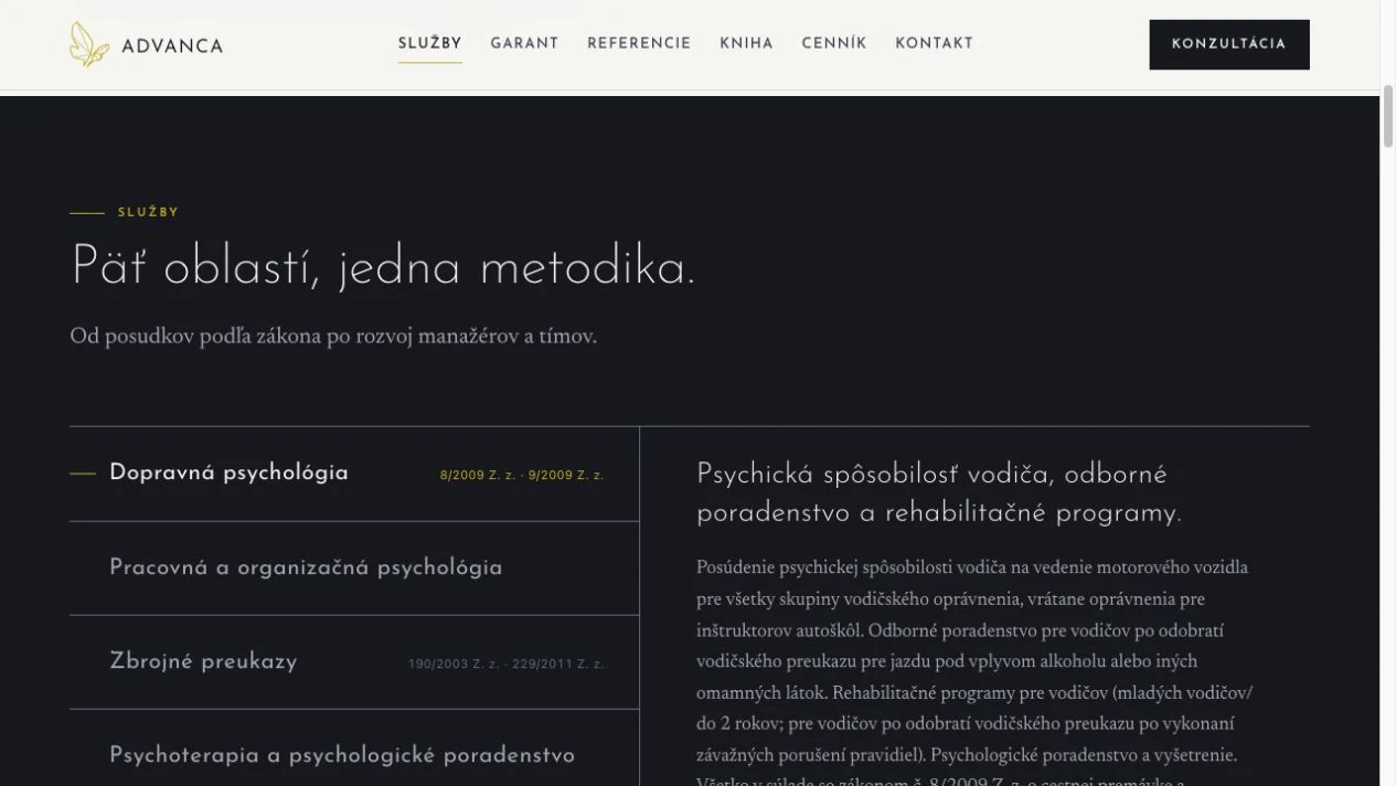 ADVANCA psychology services with expandable descriptions