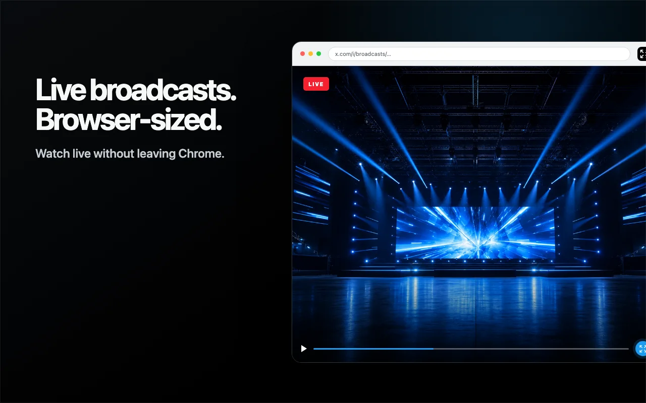 Live broadcast filling the browser window on X